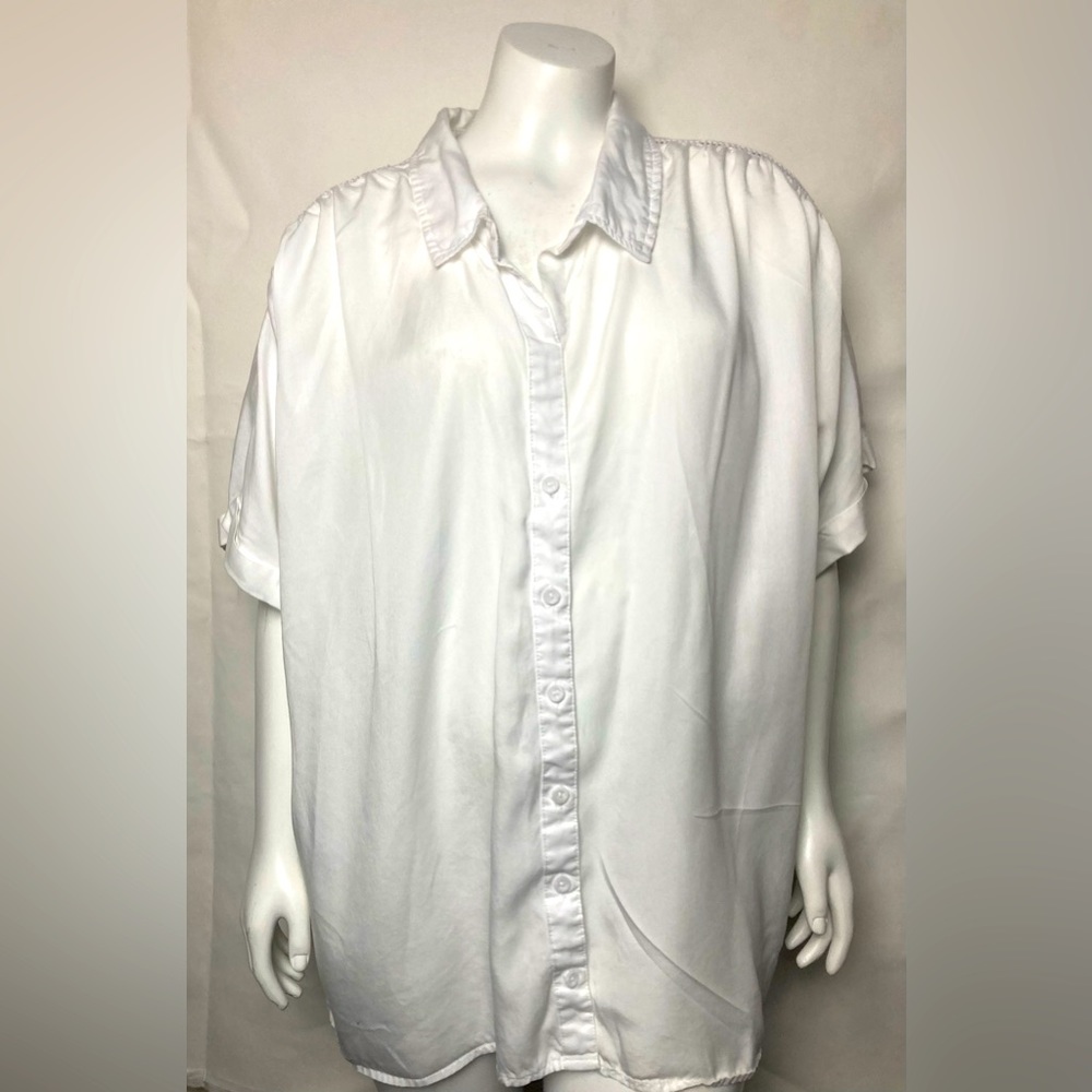 Terra & Sky White Short Rolled Sleeves Plus Size 16W-18W Shirt, White Blouse